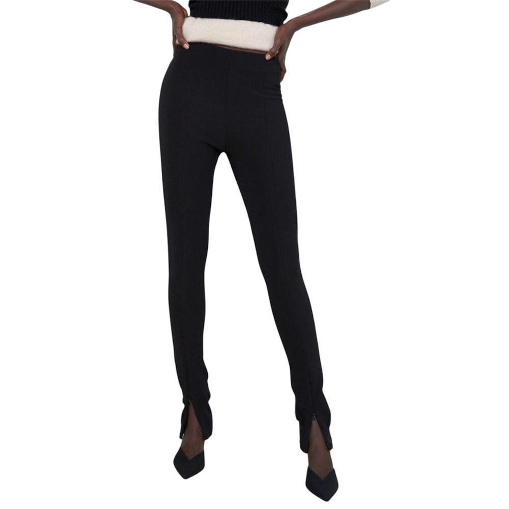 Zara black flared slit hem ribbed leggings